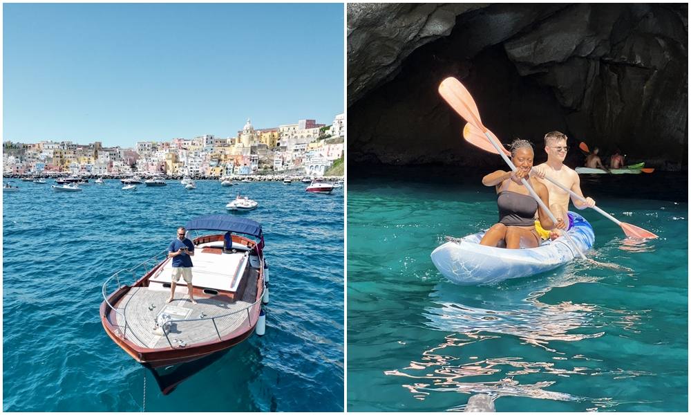 Motorboat tour compared with eco-friendly kayak tour in Naples